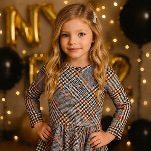 Tanya Taylor Girls S Plaid Long Sleeve Dress Preppy Retro Holiday Party Pockets